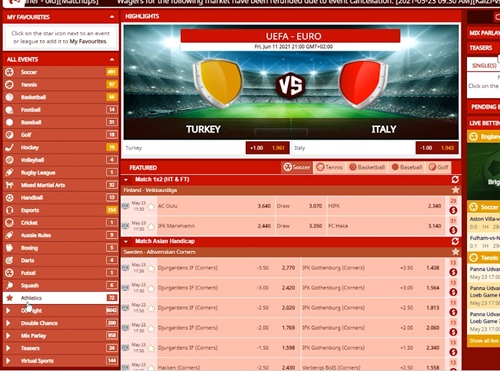 Interface du site lors d’un match de football classique