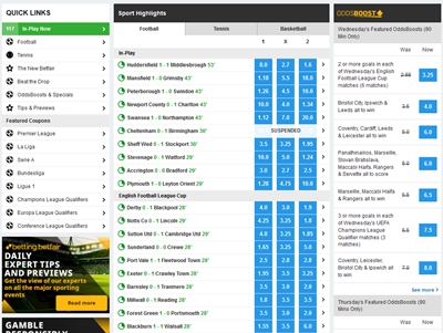 Interface du bookmaker classique de betfair